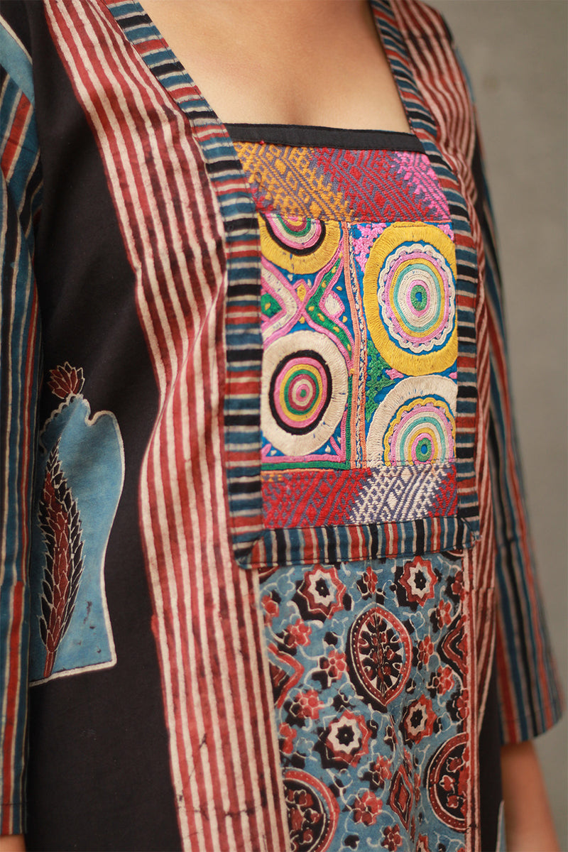 Banjari | Ajrakh Kurta | Madder With Embroidery