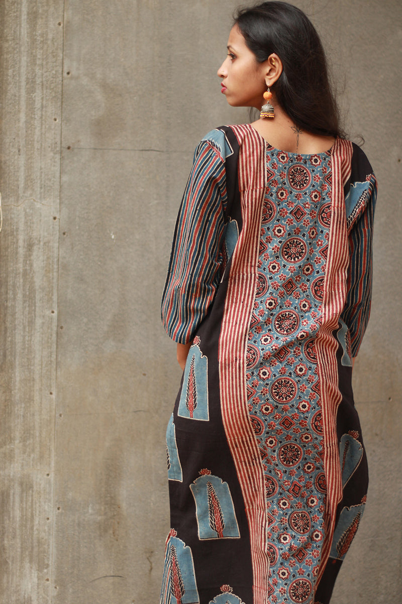 Banjari | Ajrakh Kurta | Madder With Embroidery