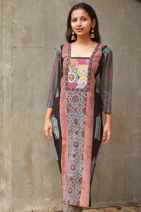 Banjari | Ajrakh Kurta | Madder With Embroidery