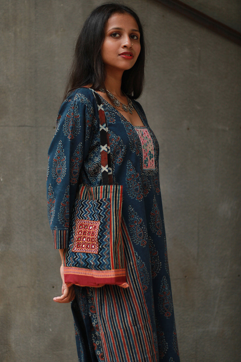 Banjari | Ajrakh Kurta | Navy Blue With Embroidery