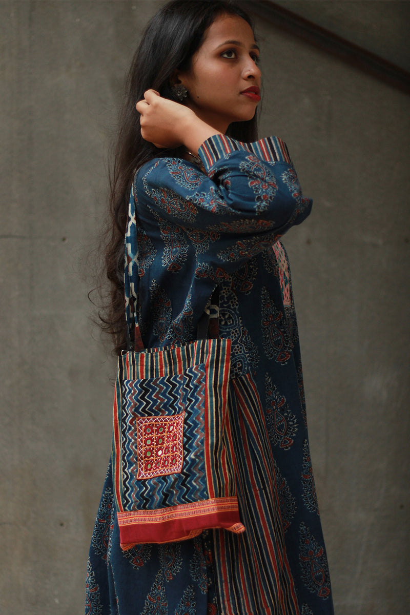 Banjari | Ajrakh Kurta | Navy Blue With Embroidery
