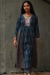 Banjari | Ajrakh Kurta | Navy Blue With Embroidery