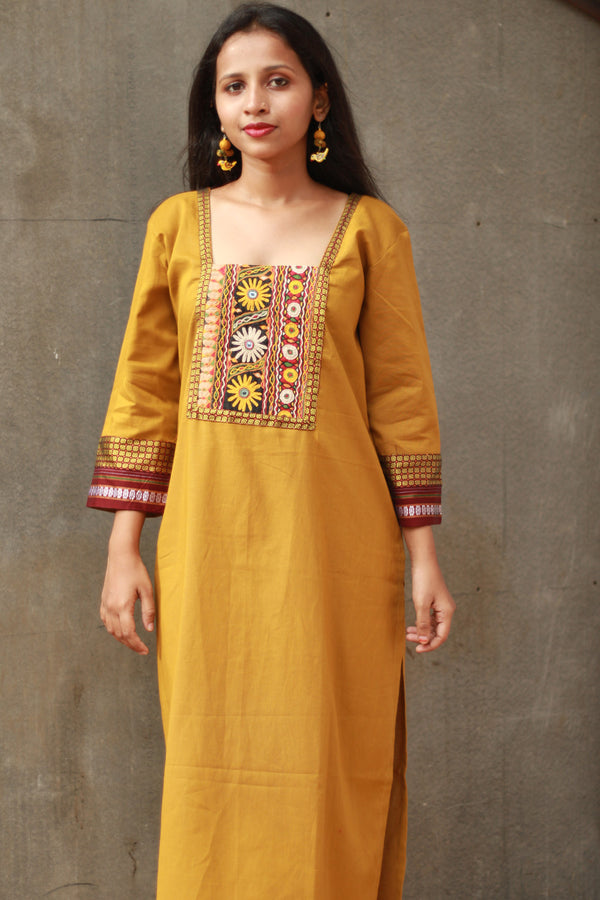 Banjari | Cotton Kurta | Yellow With Embroidery
