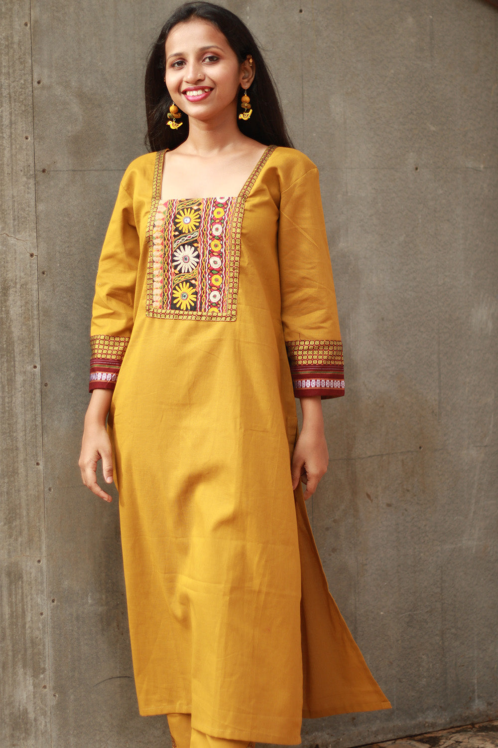 Banjari | Cotton Kurta | Yellow With Embroidery