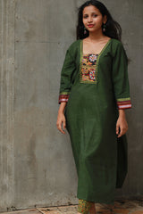 Banjari | Cotton Kurta | Green With Embroidery