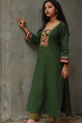 Banjari | Cotton Kurta | Green With Embroidery