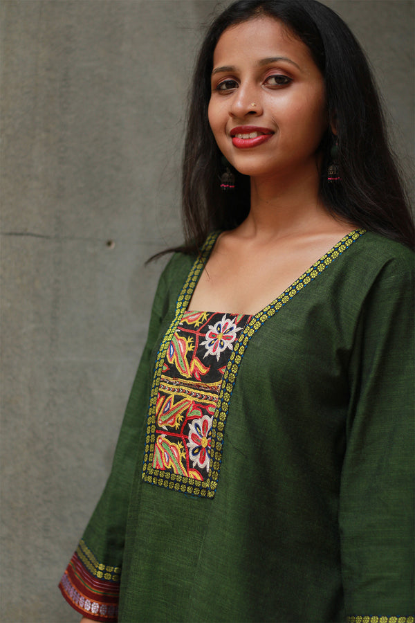 Banjari | Cotton Kurta | Green With Embroidery