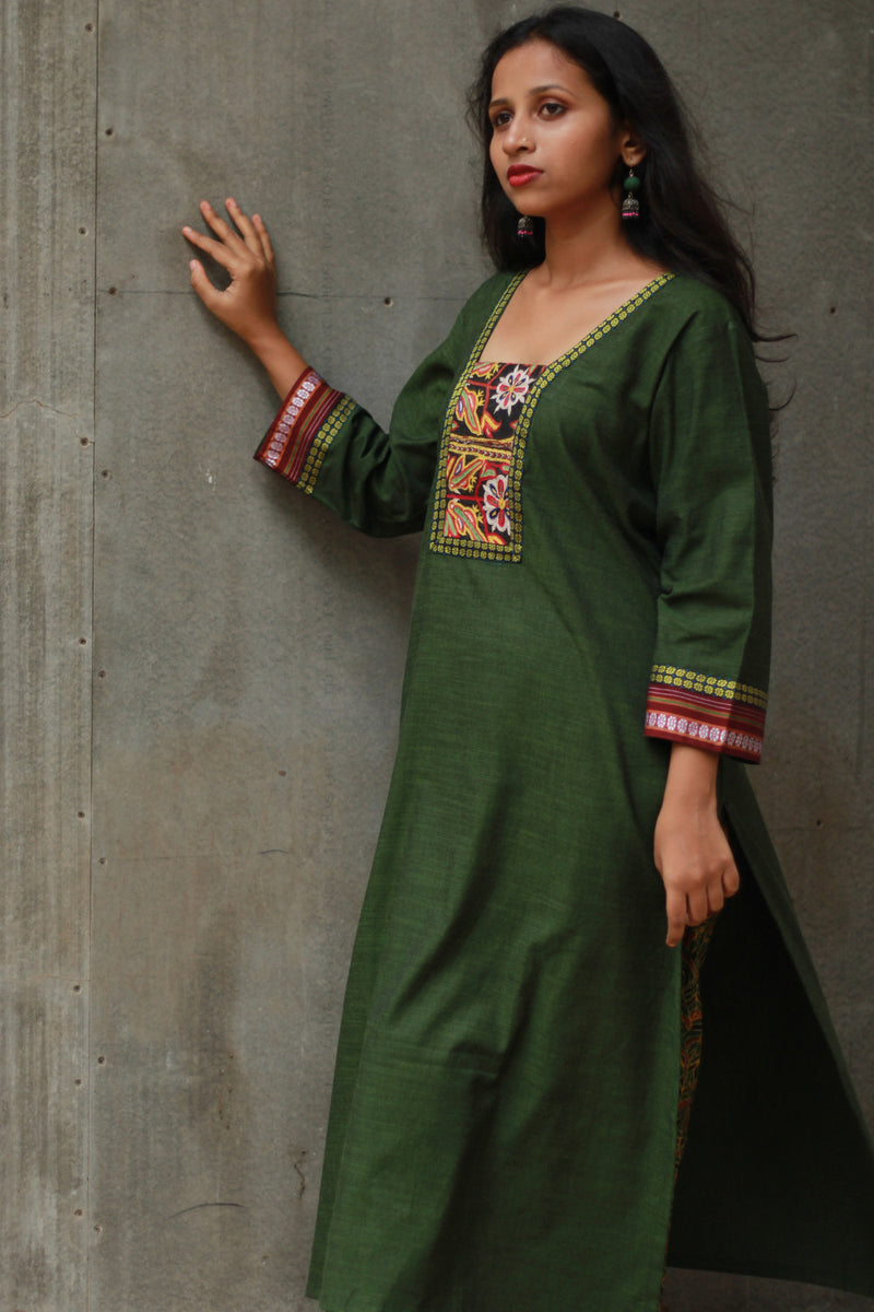 Banjari | Cotton Kurta | Green With Embroidery