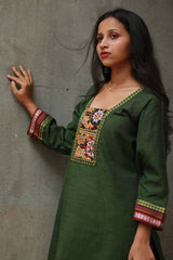 Banjari | Cotton Kurta | Green With Embroidery