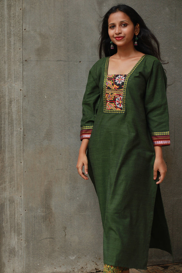 Banjari | Cotton Kurta | Green With Embroidery