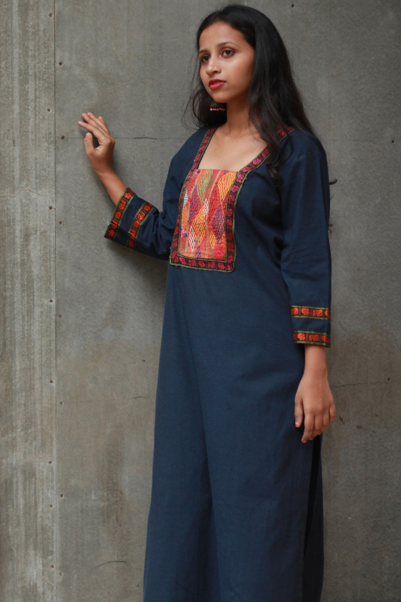Banjari | Cotton Kurta | Blue With Embroidery