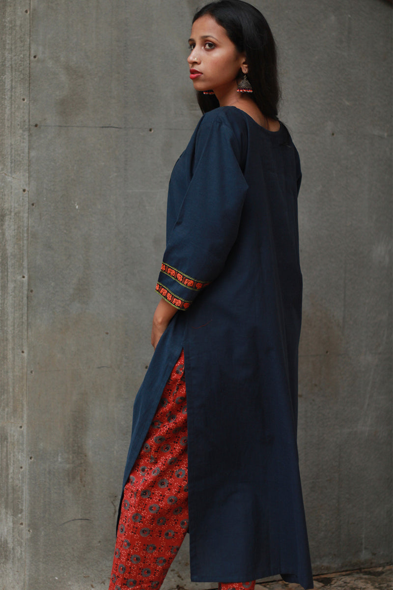 Banjari | Cotton Kurta | Blue With Embroidery