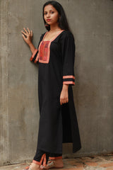 Banjari | Cotton Kurta | Noir With Embroidery