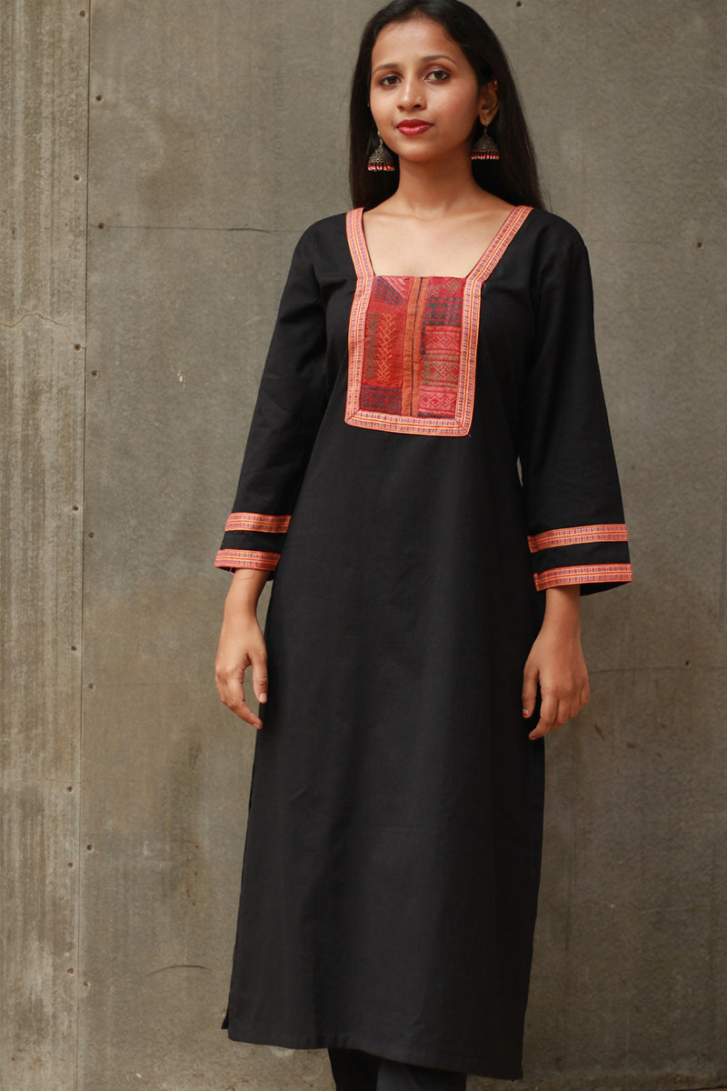 Banjari | Cotton Kurta | Noir With Embroidery