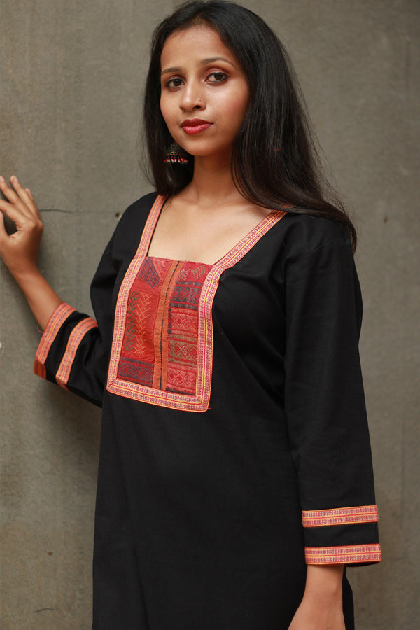 Banjari | Cotton Kurta | Noir With Embroidery