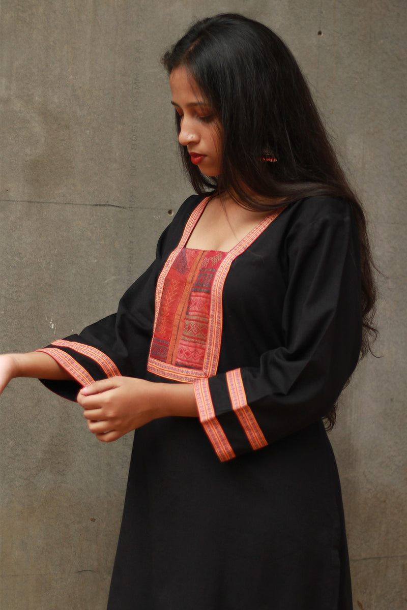 Banjari | Cotton Kurta | Noir With Embroidery