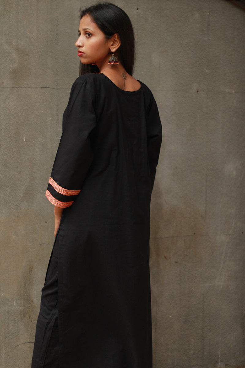 Banjari | Cotton Kurta | Noir With Embroidery