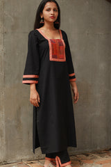 Banjari | Cotton Kurta | Noir With Embroidery