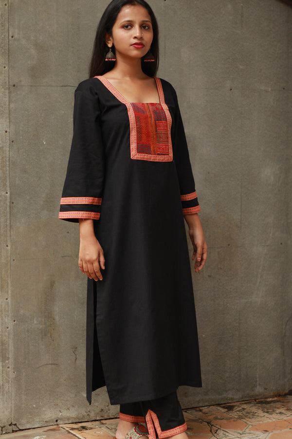 Banjari | Cotton Kurta | Noir With Embroidery