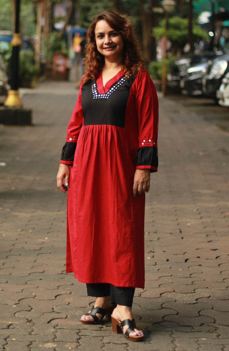 Shishej | Kurta With Mirrorwork | Rouge