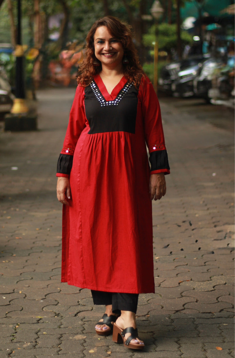 Shishej | Kurta With Mirrorwork | Rouge
