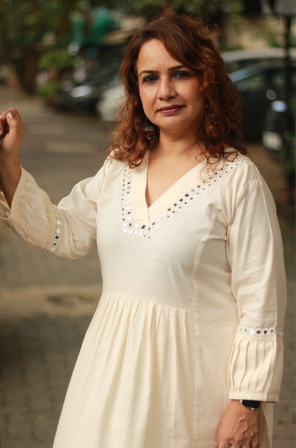 Shishej | Kurta With Mirrorwork | Ivory