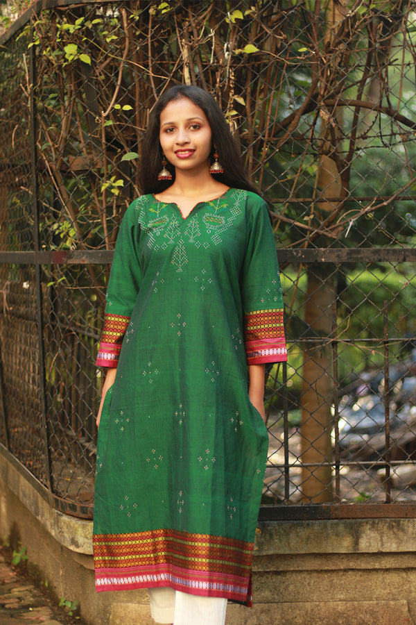 Daana | Tangaliya Kurta | Green with Multicolour Khunn