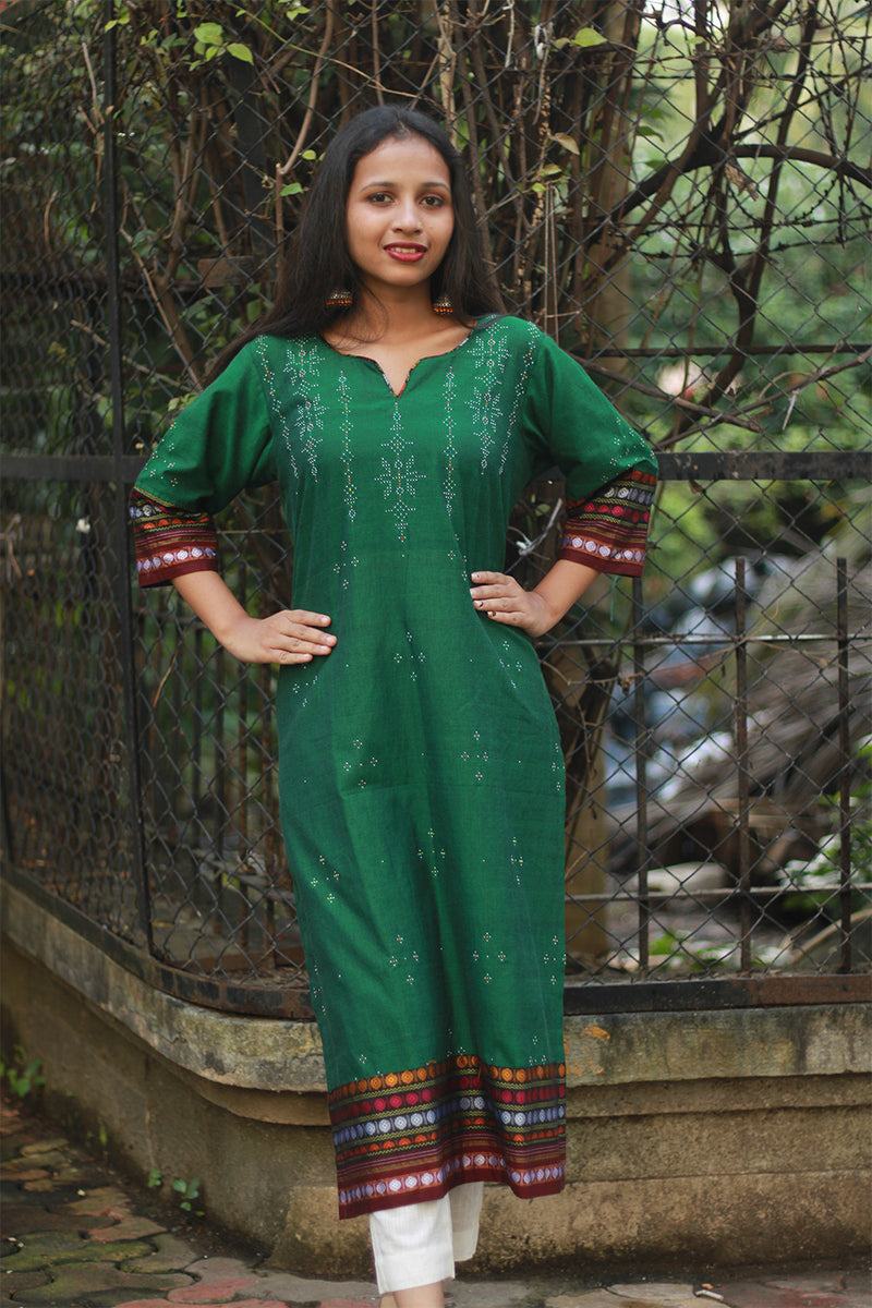 Daana | Tangaliya Kurta | Green with Multicolour Khunn