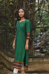 Daana | Tangaliya Kurta | Green with Multicolour Khunn