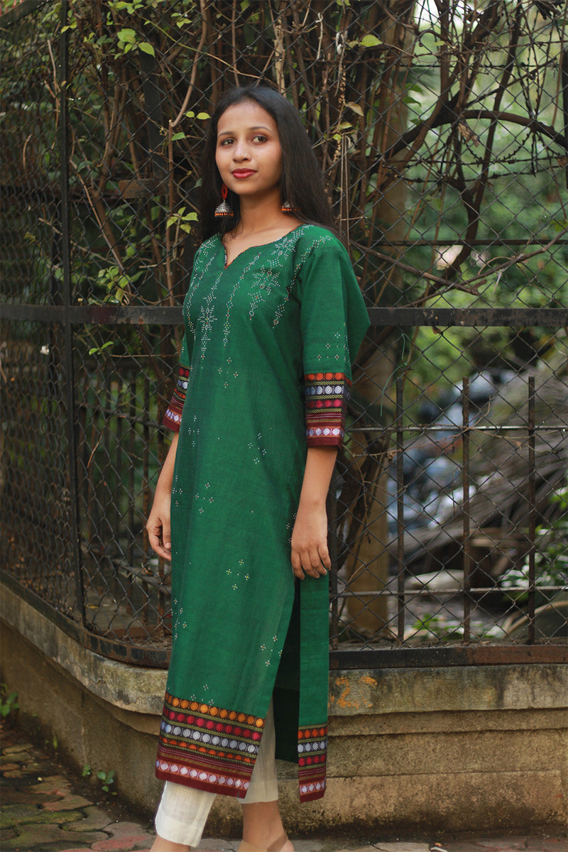 Daana | Tangaliya Kurta | Green with Multicolour Khunn