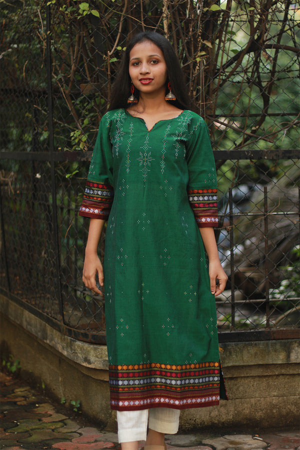 Daana | Tangaliya Kurta | Green with Multicolour Khunn