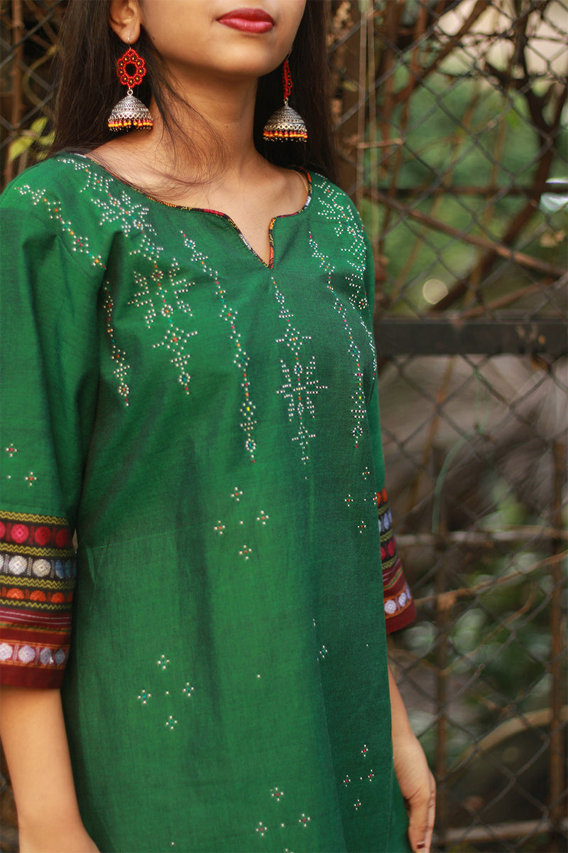 Daana | Tangaliya Kurta | Green with Multicolour Khunn