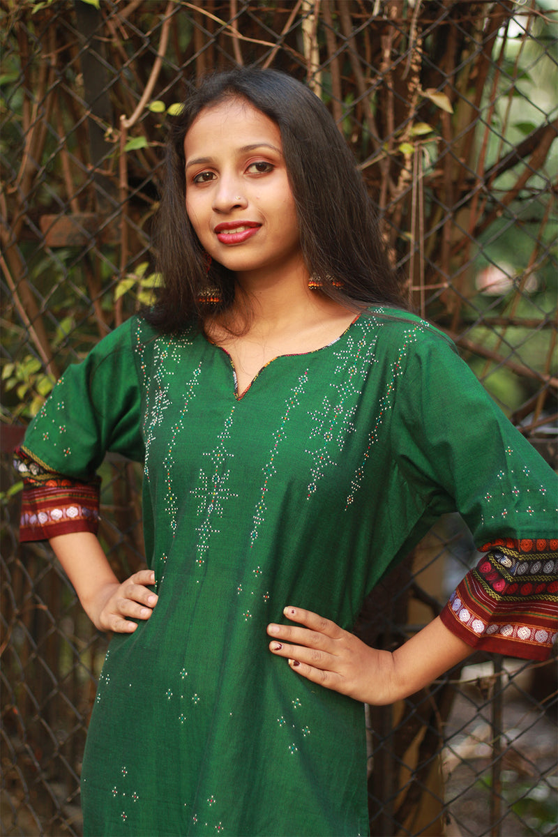 Daana | Tangaliya Kurta | Green with Multicolour Khunn