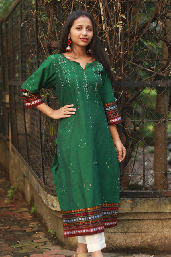 Daana | Tangaliya Kurta | Green with Multicolour Khunn