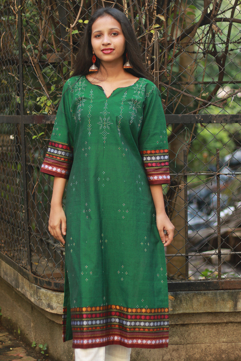 Daana | Tangaliya Kurta | Green with Multicolour Khunn