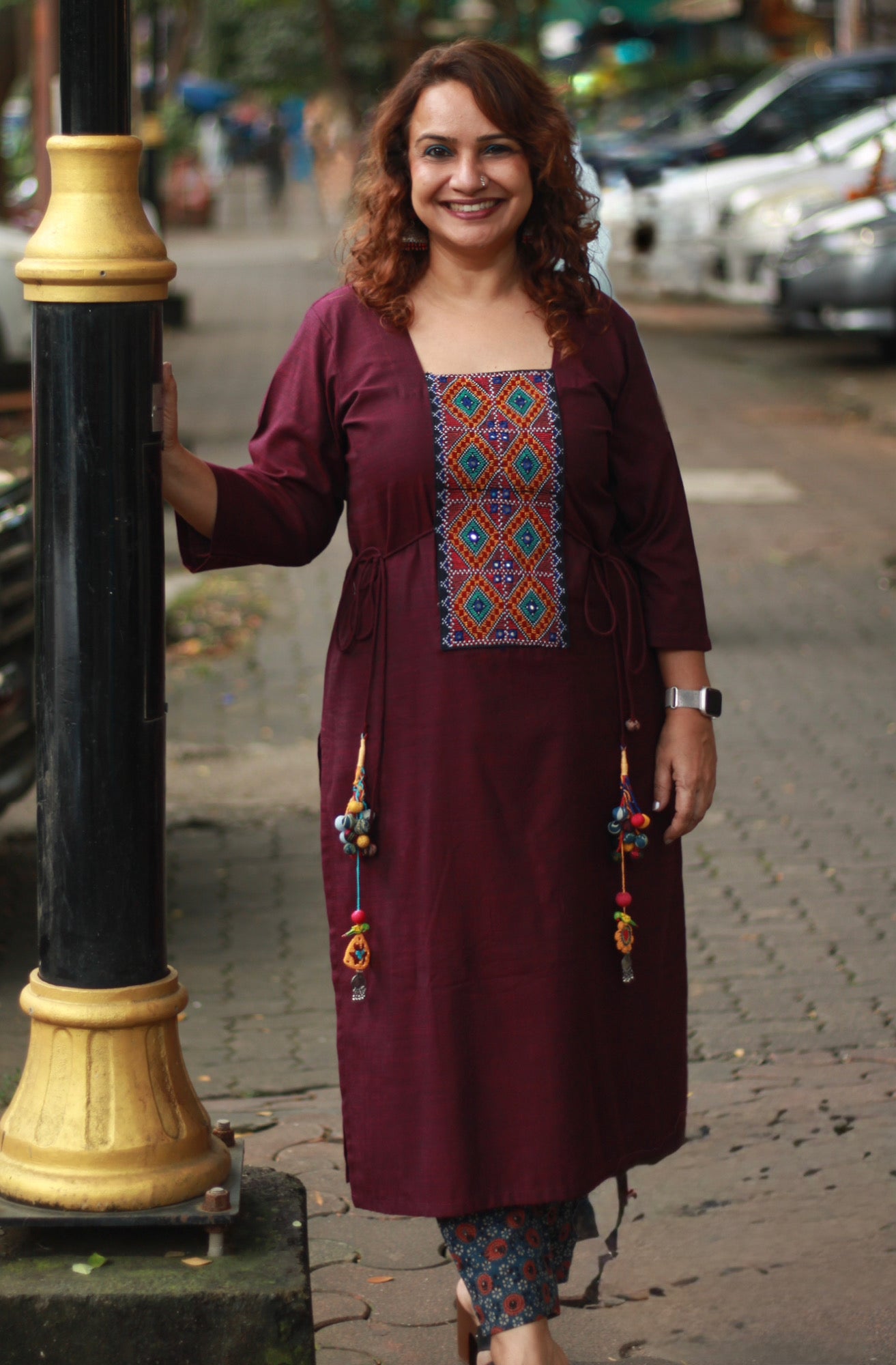 Taam Jhaam | Kurta with Tassels | Wine