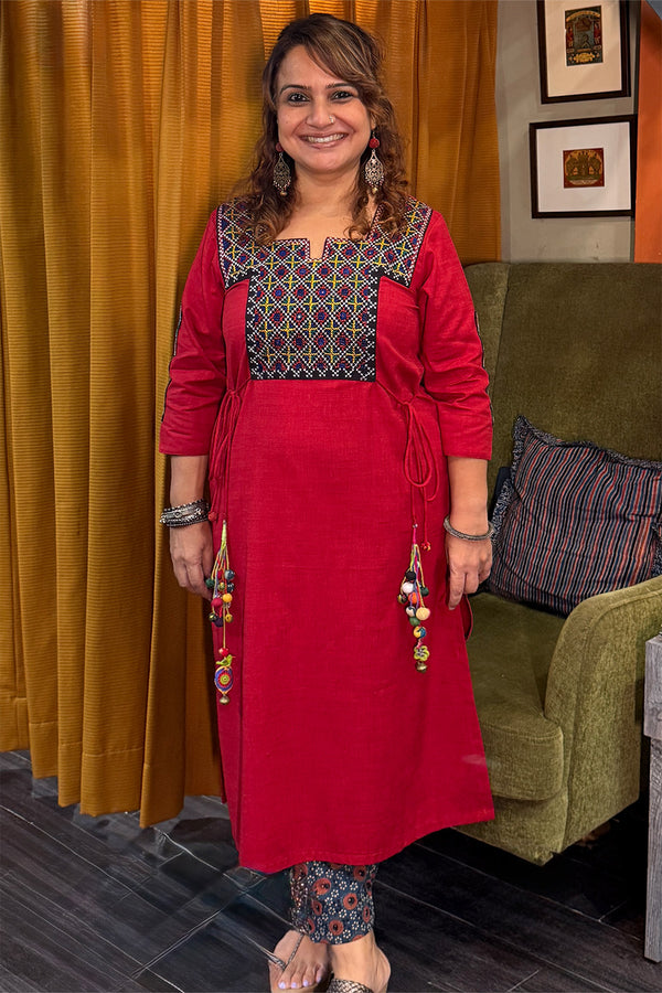 Taam Jhaam | Kurta with Tassels | Crimson