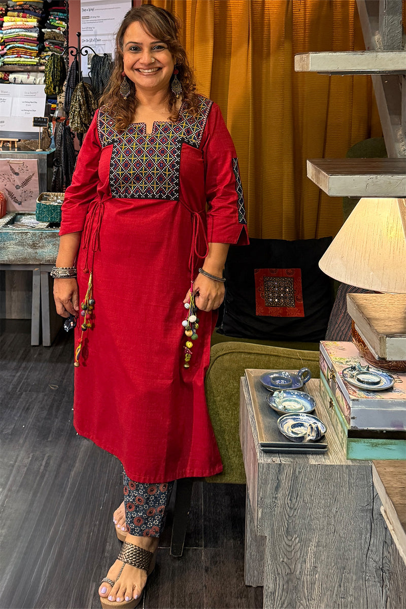Taam Jhaam | Kurta with Tassels | Crimson