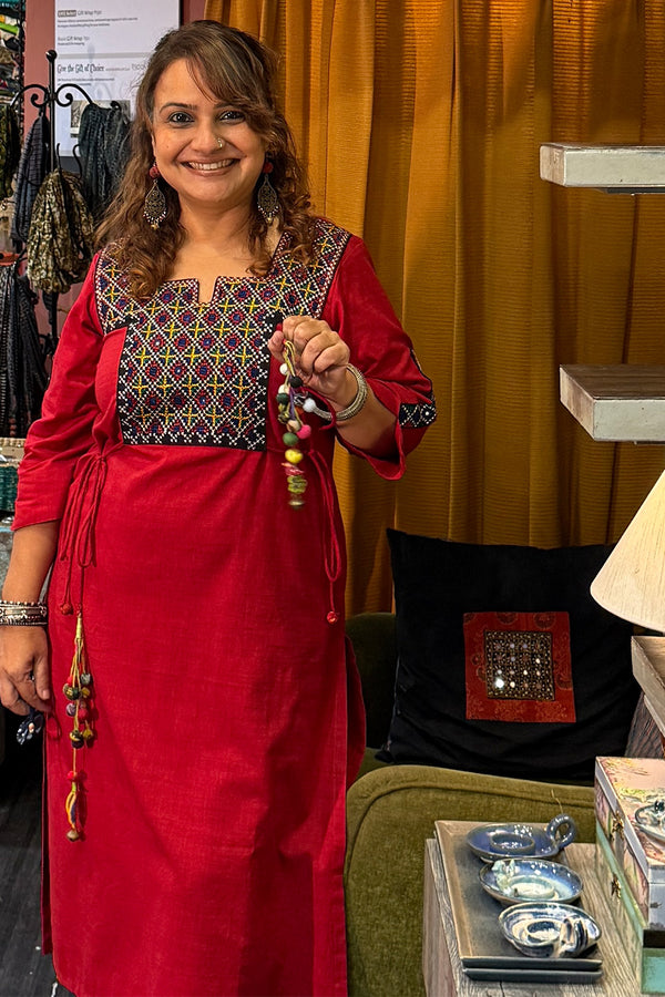 Taam Jhaam | Kurta with Tassels | Crimson