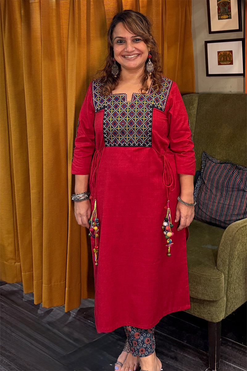 Taam Jhaam | Kurta with Tassels | Crimson