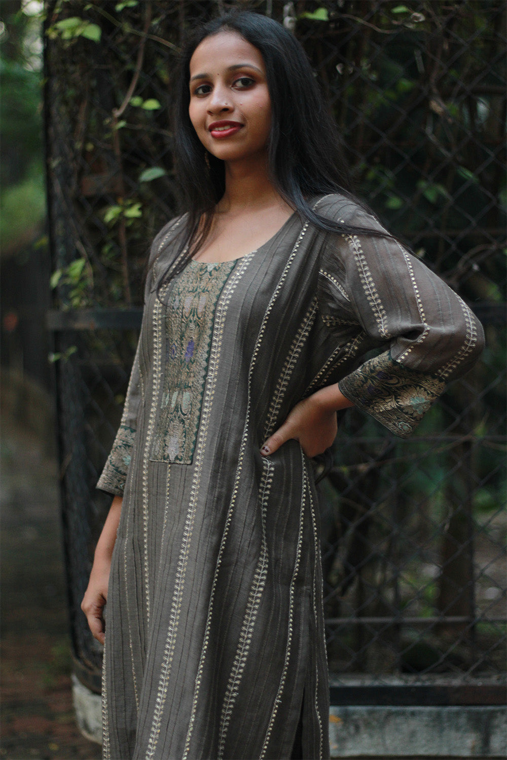 Chanderi Cotton Silk Kurta | Charcoal Grey