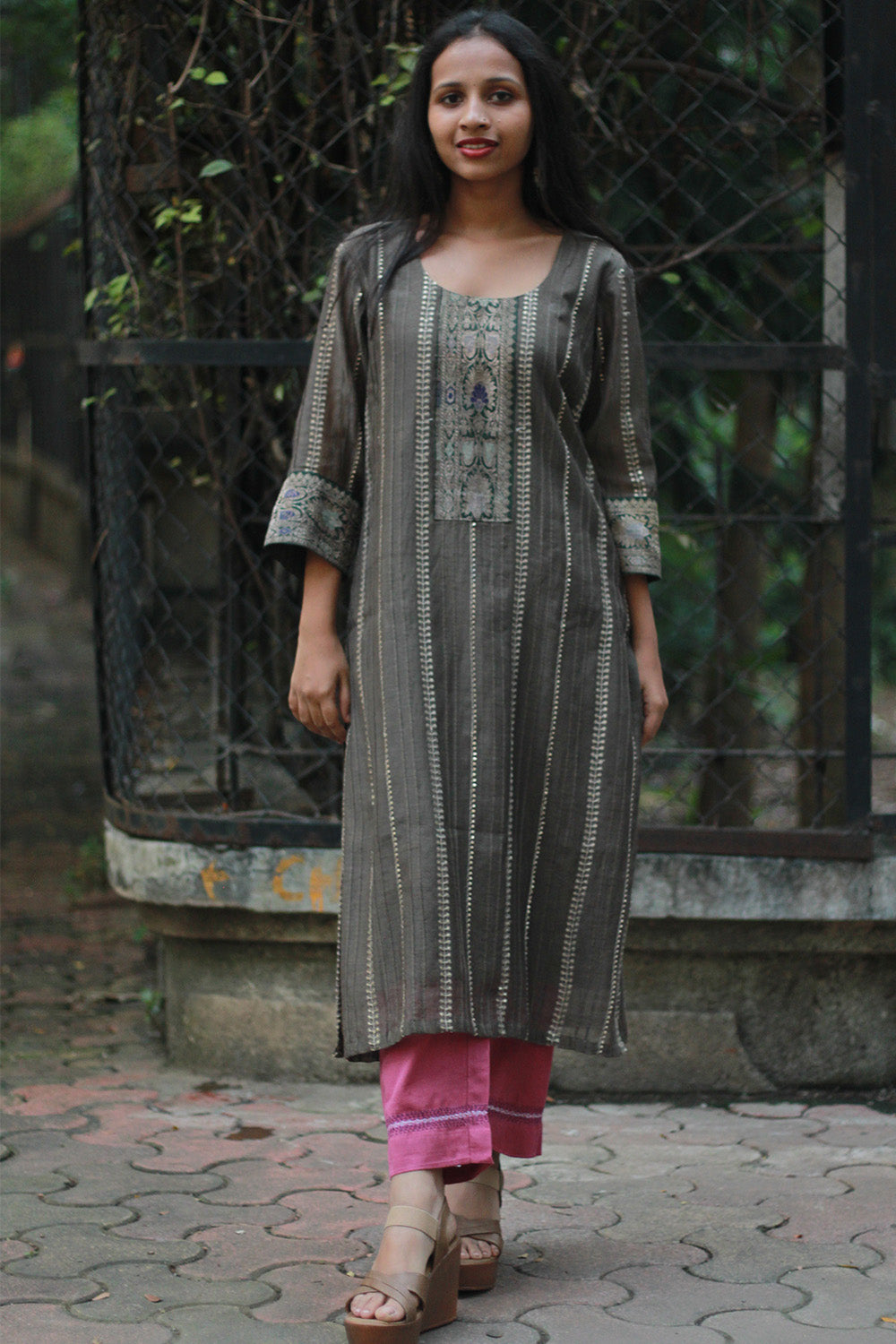 Chanderi Cotton Silk Kurta | Charcoal Grey