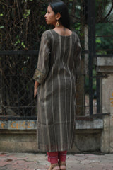 Chanderi Cotton Silk Kurta | Charcoal Grey