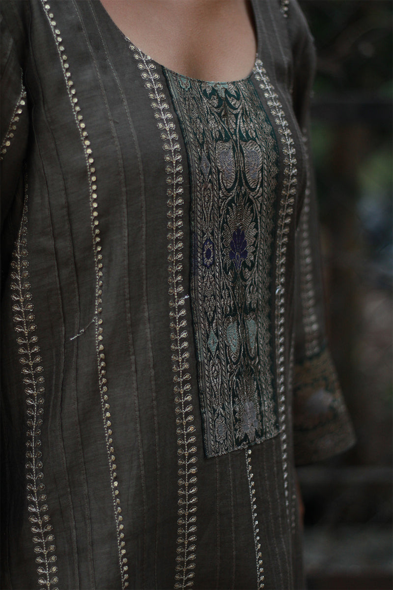 Chanderi Cotton Silk Kurta | Charcoal Grey