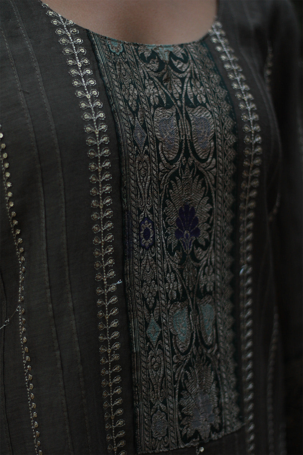 Chanderi Cotton Silk Kurta | Charcoal Grey