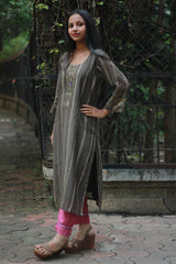 Chanderi Cotton Silk Kurta | Charcoal Grey