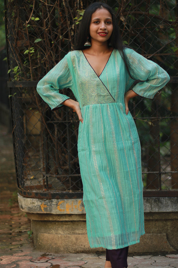 Chanderi Cotton Silk Kurta | Sea Green