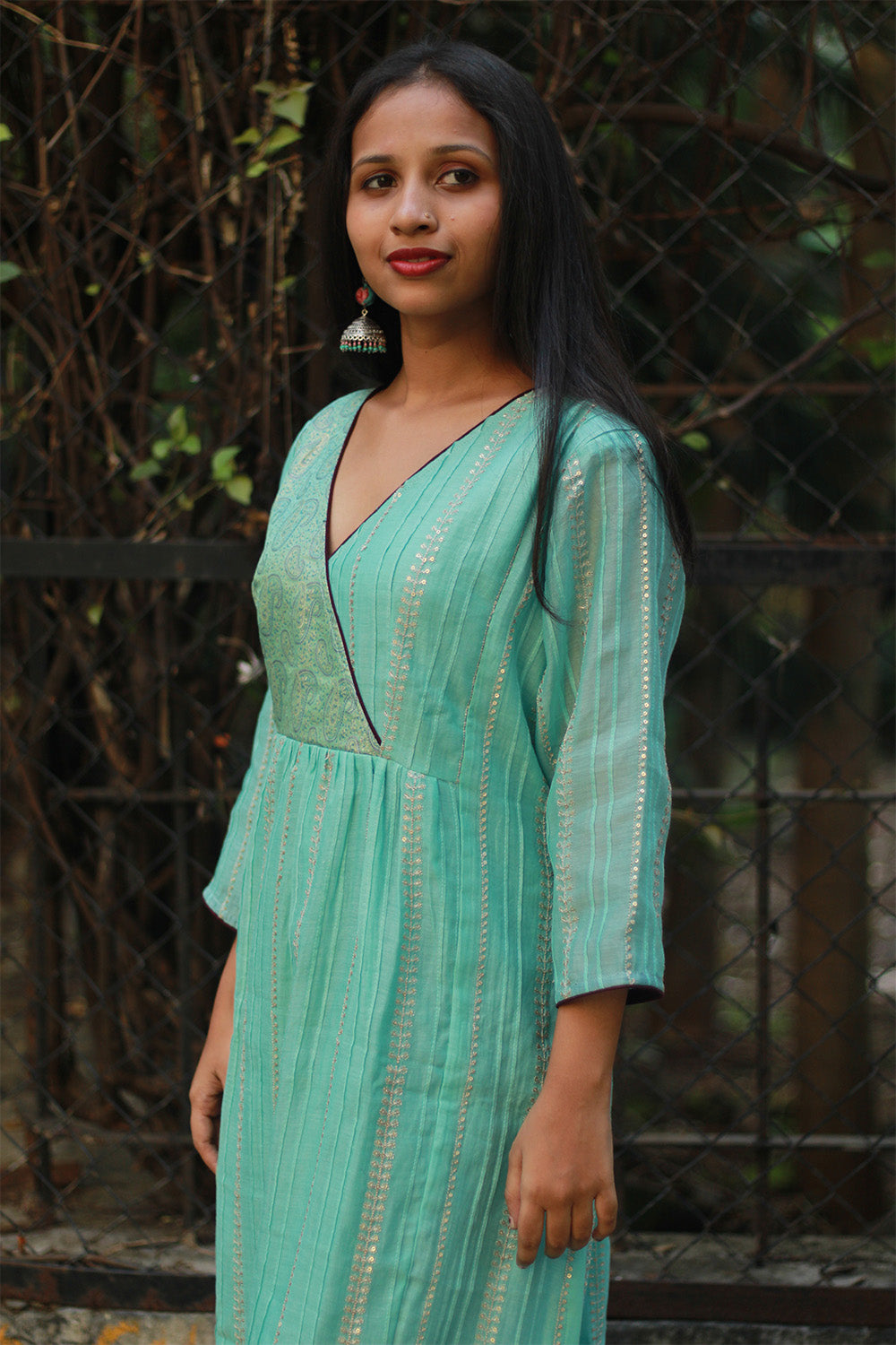 Chanderi Cotton Silk Kurta | Sea Green