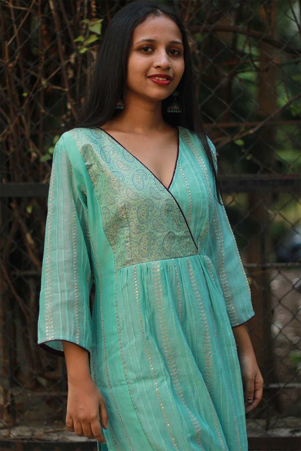 Chanderi Cotton Silk Kurta | Sea Green