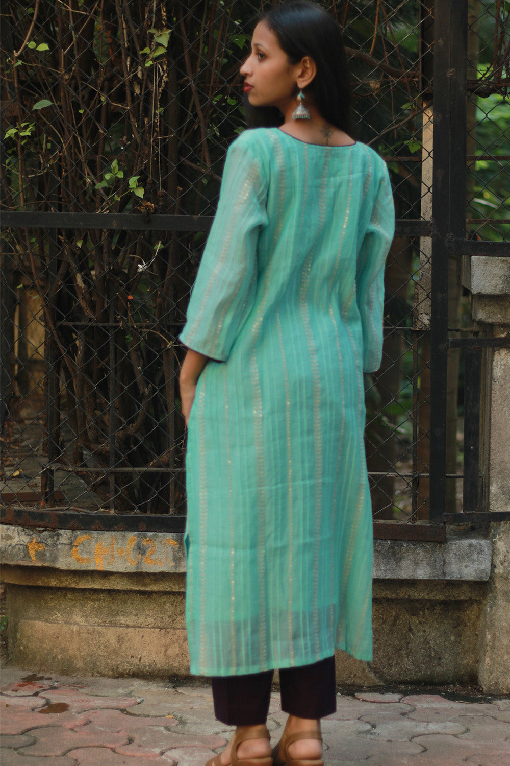 Chanderi Cotton Silk Kurta | Sea Green